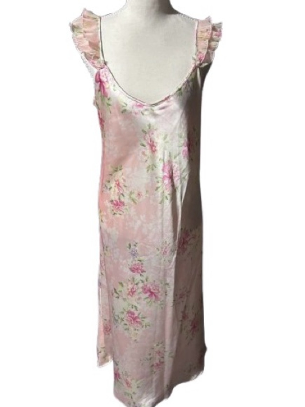 OSCAR DE LA RENTA Nightgown Pink Floral Medium Lingerie Ruffles Designer Dress